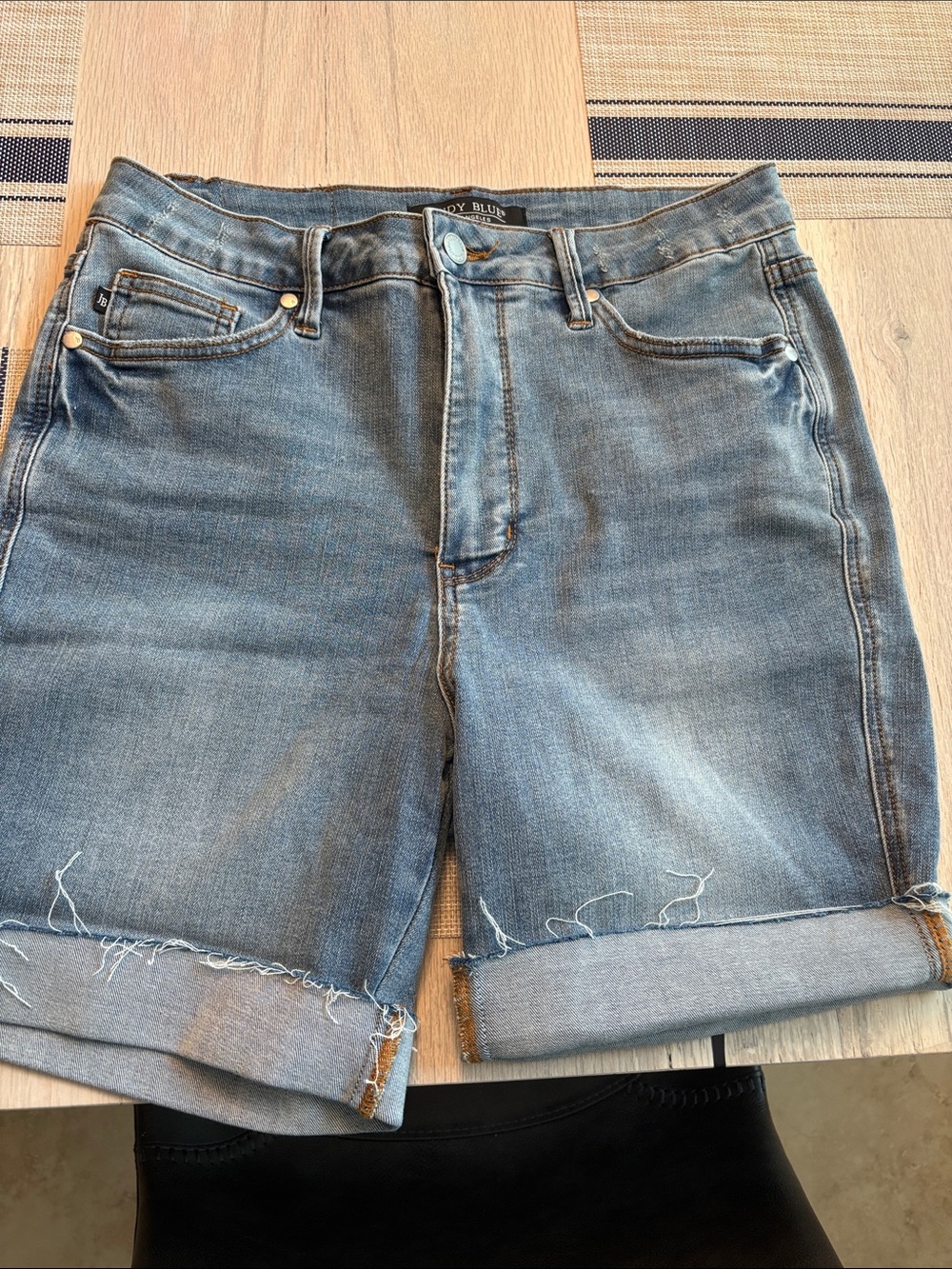 Judy Blue Light Blue Denim Shorts with Orange Topstitch